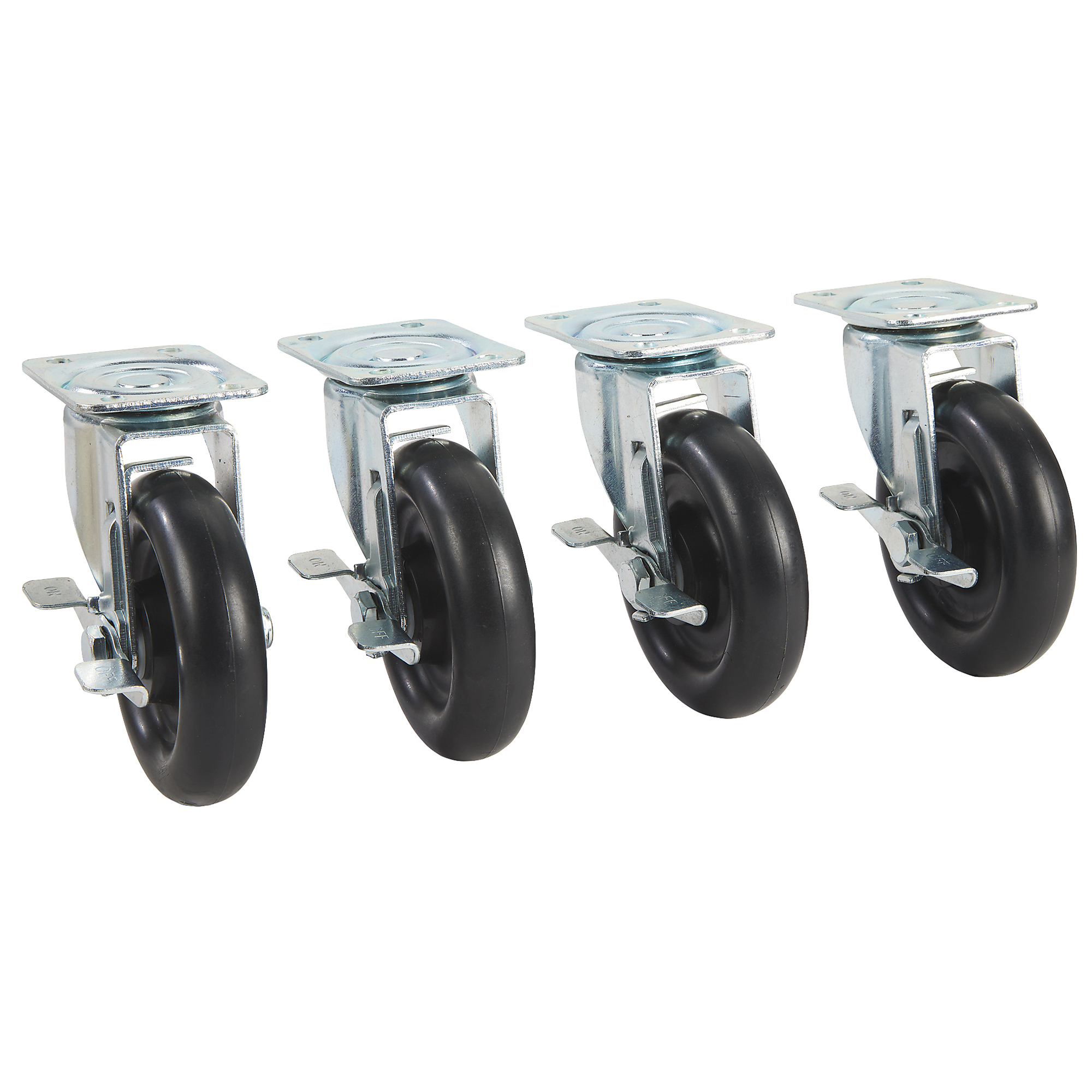 Klutch 5in. Polyolefin Swivel Casters with Brakes, 4-Pk., 1600-Lb. Capacity, Heavy-Duty